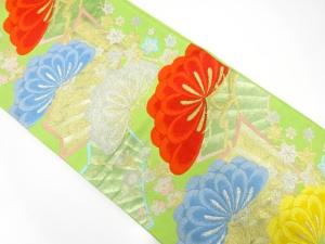 アンティーク　笠松に紅葉・花模様織り出し袋帯（着用可）
